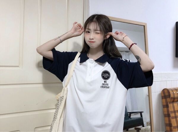 新品 ポロシャツ 韓国 レディース ビッグシルエット マリンスタイル 夏服