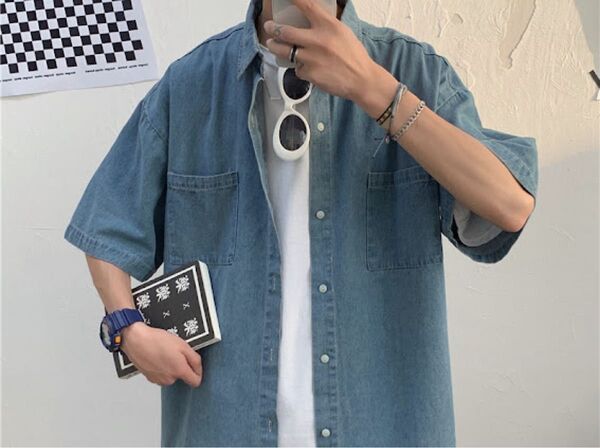 新品 ビッグシルエット デニム シャツ 半袖 ストリート 韓国 オーバーサイズ