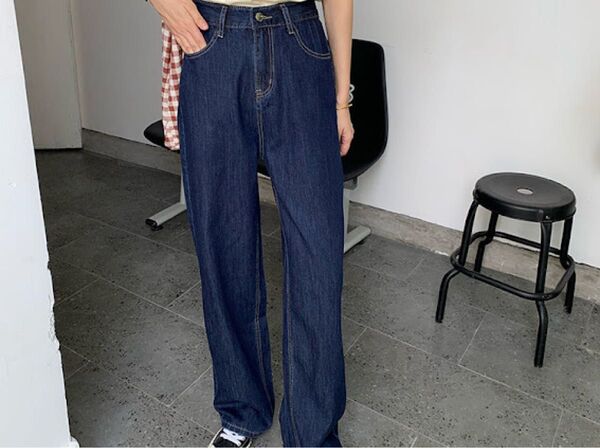 ハイウエスト デニム パンツ ワイド ゆったり ジーンズ ボトムス オルチャン