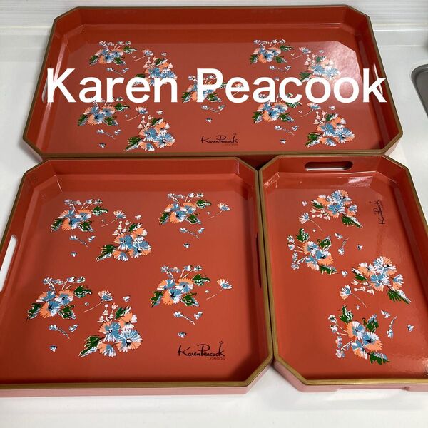 Karen Peacook 木製 お盆 トレイ 花柄 大中小 3点セット
