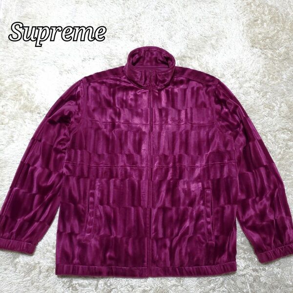 美品Supreme【21AW】ベロア トラック ジャケット ワインレッド XL