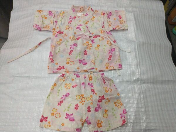美品【甚平】90サイズ 女の子 セパレート 子供服 子供甚平 キッズ 金魚 薄いピンク