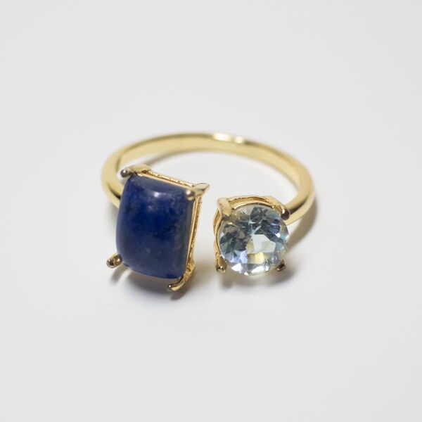 新品*天然石*ラピスラズリ×スカイブルートパーズ【フリーサイズ】フォークリング 指輪 ゴールド アクセサリー