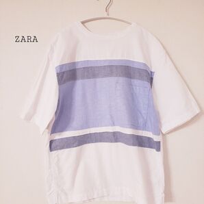 ZARA リラックスフィット Tシャツ S ホワイト/ブルー