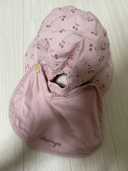 日除け帽 52cm さくらんぼ柄 総柄 ピンク 女の子 日除け取り外し可能