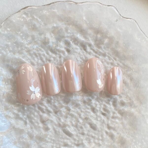 シンプル 桜 ピンク お花 春 さくら 上品 桜ホロ ワンカラー パール ネイル ネイルチップ 振り袖 袴 卒業式
