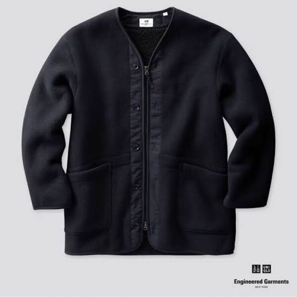限界値下! ユニクロ エンジニアガーメンツ フリースノーカラーコート ブラック 4XL ニューヨーク