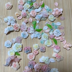 A−9 ネイルパーツ レジンパーツ デコパーツ 花 バラ薔薇 葉っぱ まとめて