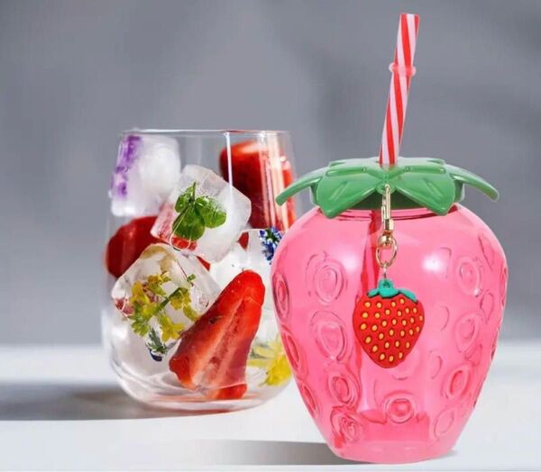 イチゴ ウォーターボトル いちごチャーム&ストロー付き 500ml 9個セット
