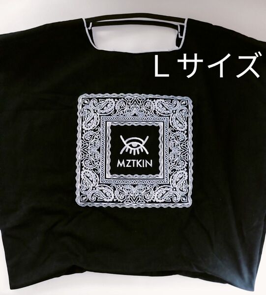 刺繍エコバッグ 黒 ブラック Lサイズ バンダナ柄 ペイズリー トートバッグ ショルダーバッグ かわいい