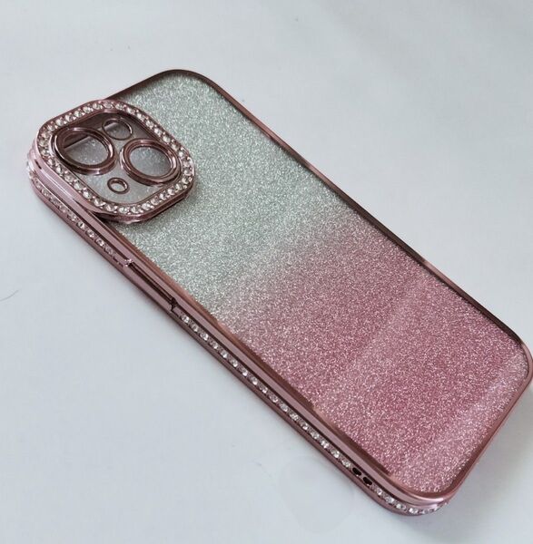 iPhone 14 15 スマホケース ピンク ラインストーン キラキラ かわいい