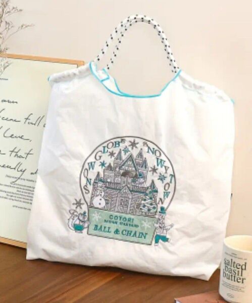 刺繍エコバッグ 白 ホワイト Mサイズ トートバッグ かわいい