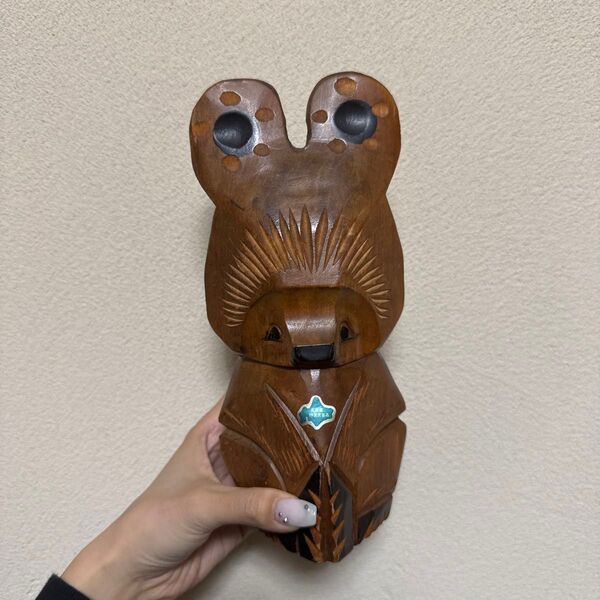 木製くま型置物 木彫り熊 たぬき うさぎ?北海道民芸品
