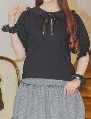 しまむら 青木美沙子 プルオーバー ブラック 4L / トップス フリル 大きいサイズ