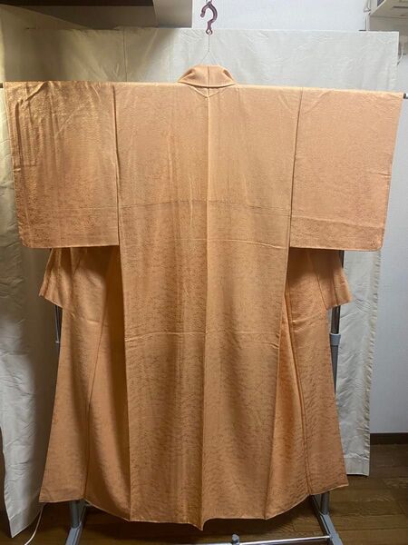 Y 色無地 袷 正絹 オレンジ色 着物 小紋 和服 和物 和装 和風