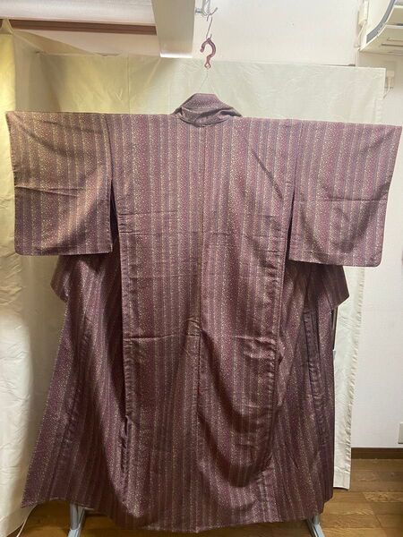 Y 小紋 単衣 化繊 渋い小豆 着物 お稽古 普段着 和物 和服 和装