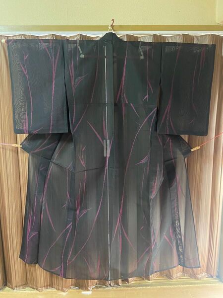 A 小紋(夏用) 紗 正絹 単衣 黒地 ラメ 着物 和物 和服 和装 和風