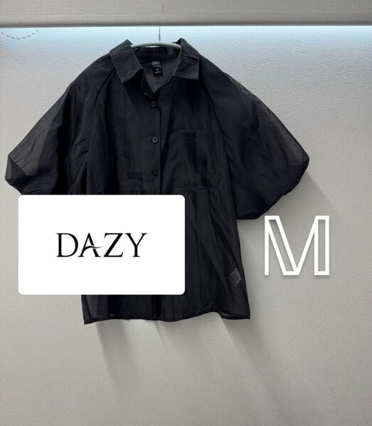 DAZY シースルーバルーン袖シャツ Mサイズ ブラック