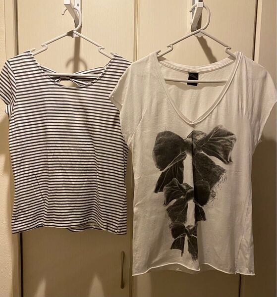 ZARA Tシャツ カットソー 半袖 リボン柄 リボンボーダー サイズM 2枚セット