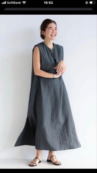 BEAMS 完売 目黒越子 .m カフタンワンピース グレー 半袖 ロング 38 リネン