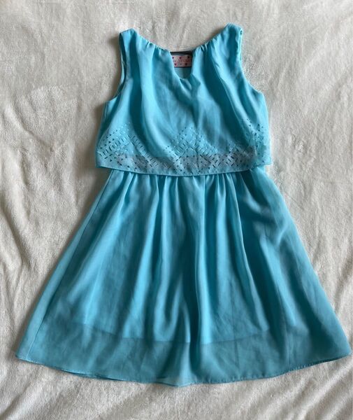 ワンピース 女の子 ノースリーブ 子供服 ブルー ドレス キッズ ガールズ