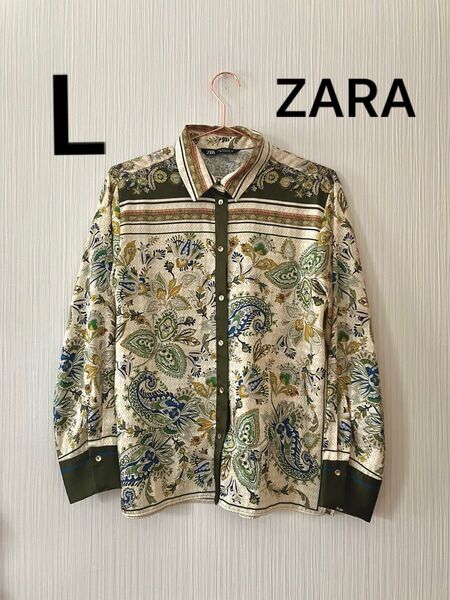 美品 ZARA ザラ L スカーフ柄 ペイズリー 花柄 長袖 ブラウス シャツ