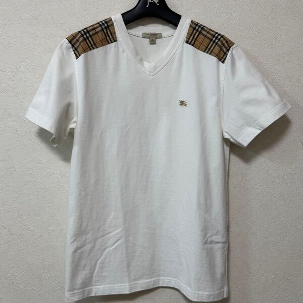 BURBERRY LONDON バーバリーロンドン メンズ レディース Tシャツ ノバチェック Vネック ロゴ入り 半袖 S