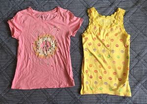 USED☆Gap 女の子トップス2点セット120■ピースマークかわいいタンクトップ/ドーナツ柄半袖Tシャツ