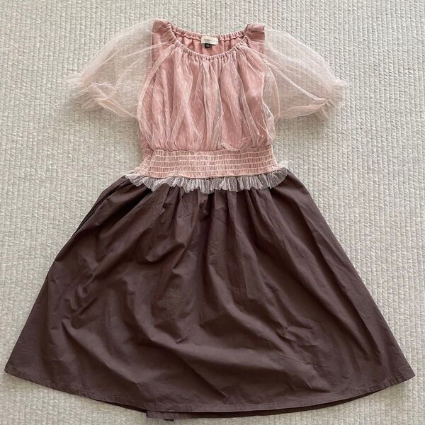 未使用 セラフ シースルードッキングワンピース 130cm 定価3500円 半袖 ピンク チュール 子供服 Seraph