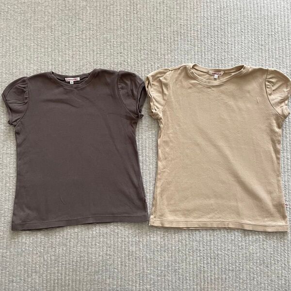 レディーバグキッズ パフスリーブ Tシャツ 130cm 2枚セット 定価8800円 日本製 コットン 綿 ベージュ チャコール