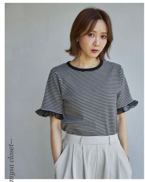 新品 しまむら mysa closet テレコボーダーTシャツ L 田中里奈 ボーダー トップス 中薄橙