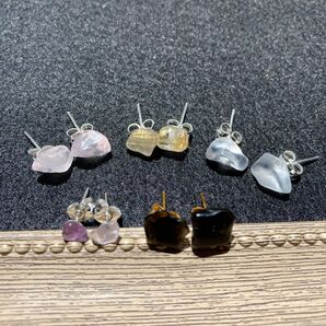 フローライト ローズクォーツ ルチルクォーツ モリオン 水晶 天然石E ピアス 5セットまとめ売り ハンドメイド アクセサリー