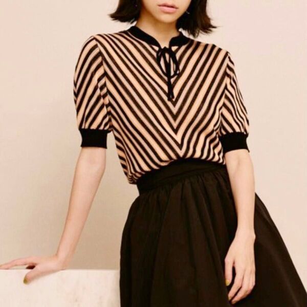 LILY BROWN リリーブラウン オープンフロントニットトップス BLK チャイナ リボン 美品