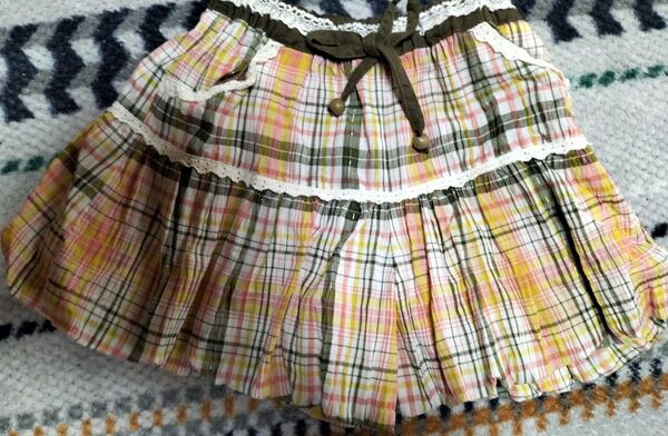 キュロットスカート チェック レース 子供服 女児160㌢