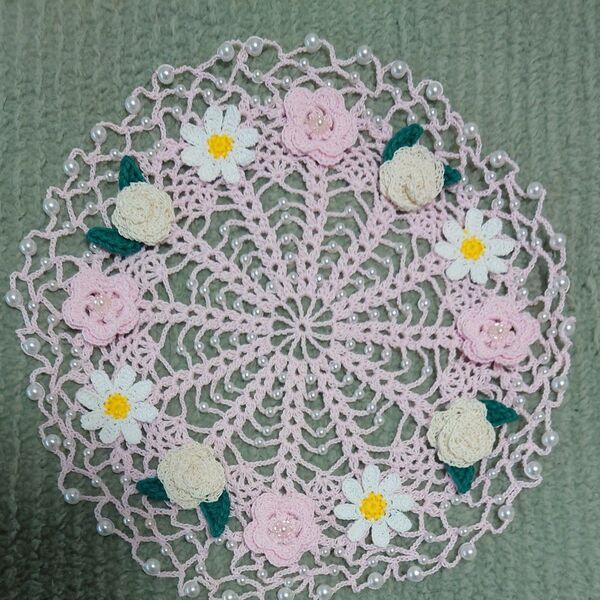 ハンドメイド お花モチーフのドイリー ハンドメイド レース編み