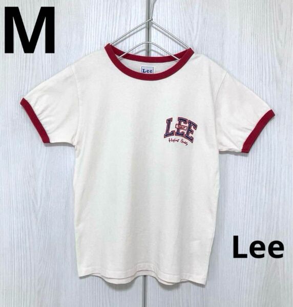 Lee リー 刺繍ワンポイントリンガーTシャツ Mサイズ オフホワイト コットン100% 韓国風 かわいい