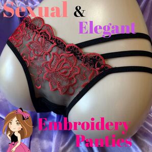 刺繍パンティー セクシー 上品 ランジェリー 下着 レッド ブラック
