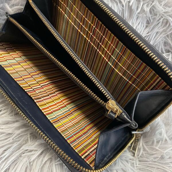 Paul Smith 長財布 ネイビー マルチストライプ