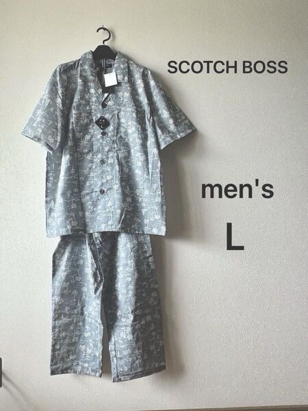 SCOTCH BOSS メンズ パジャマ Lサイズ ブルーグレー 椰子の木柄 未使用 送料込み