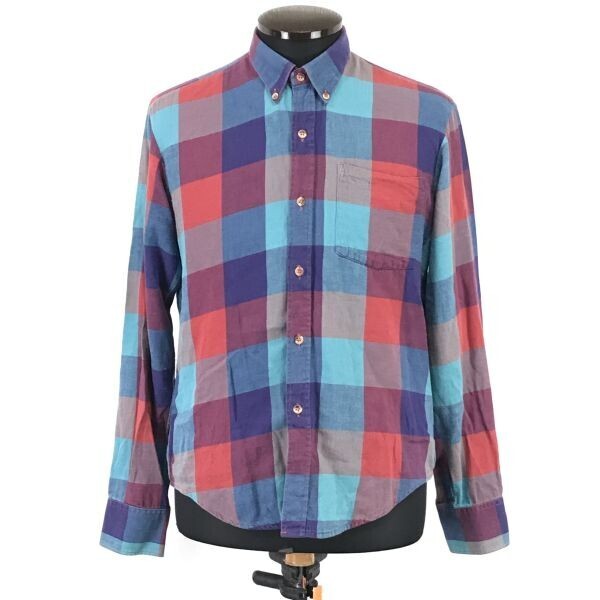 80s-90s/ハンガリー製/Vintage★Traditionalist★長袖シャツ【メンズS-M程度/20/ブルー×レッド/チェック柄】Tops/Shirts◆TBH846