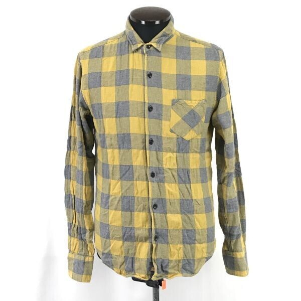 日本製/美品★シップス/SHIPS JET BLUE★長袖シャツ【メンズM/イエロー×グレー/チェック柄】フランネルシャツ/Tops/Shirts◆BH846