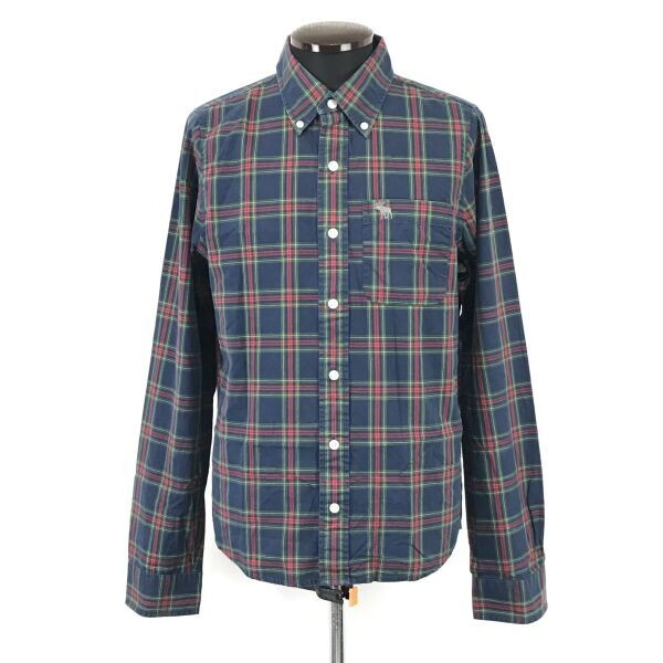美品★アバクロ/abercrombie&fitch★長袖シャツ【メンズM/ネイビー×レッド/チェック柄】ボタンダウン/Tops/Shirts◆BH846