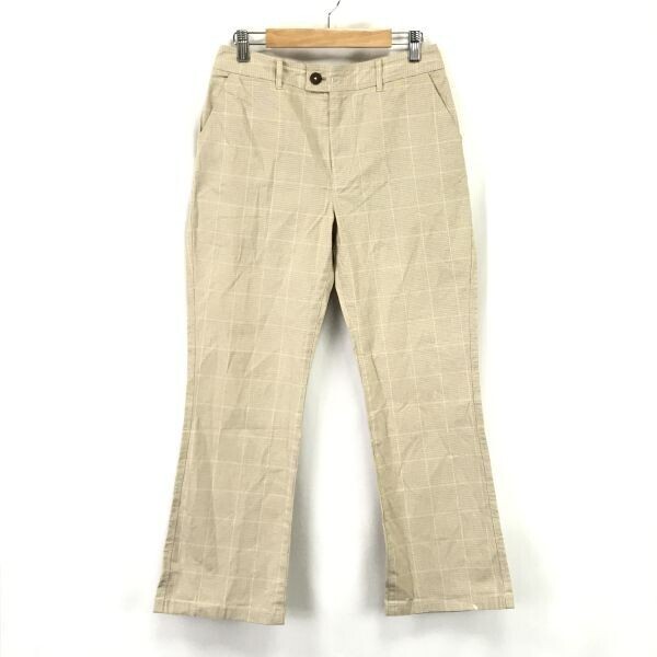 美品★クロコダイル/crocodile★チェック/ストレッチパンツ/クロップド丈【レディースL/股下68cm/ベージュ系】ズボン/Pants/Trouser◆BH832