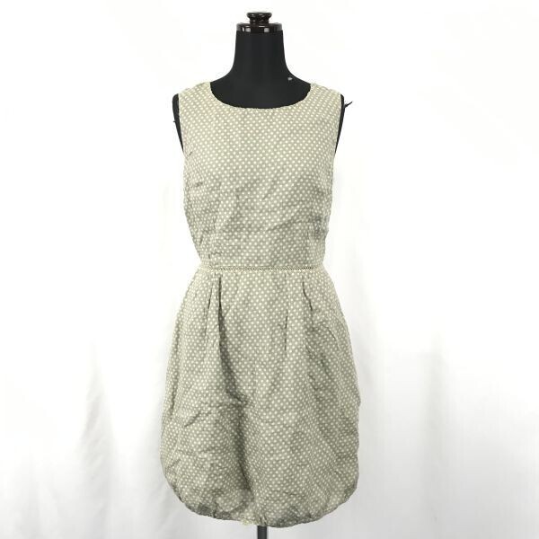 Made in Italy★120%LINO/リノ★リネン/麻/ノースリーブワンピース【Women's size-M/38/Beige/ベージュ/ドット柄】Dress◆BG910