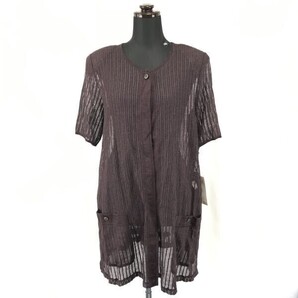 3.2万タグ付き新古品★Ava Stone/アバストーン★麻24%混/シースルー/半袖カーディガン【size -9/M/茶系】Made in Japan★cardigan◆BG989