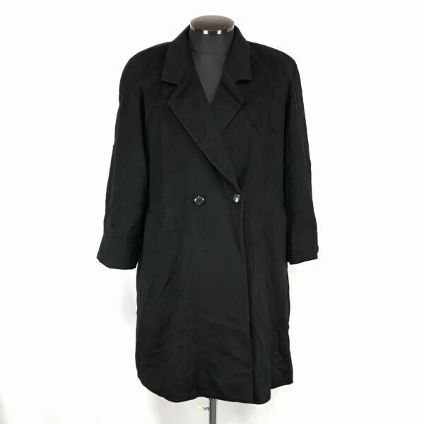 pure cashmere/ピュアカシミヤ★ロングチェスターコート【レディースL-XL/黒/ブラック】ビッグサイズ◆BF813
