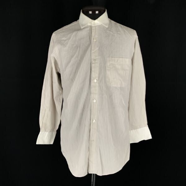 90sビンテージ★Burberry's/バーバリー★長袖シャツ【A38-78/メンズM/白/ホワイト/ストライプ】コットン◆BG162