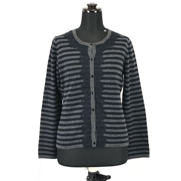 ドゥーズィエムクラス★カシミヤ100%/ニットカーディガン【Womens size S-M/gray×navy/ボーダー柄】Tops/Shirts/deuxieme classe◆BH241