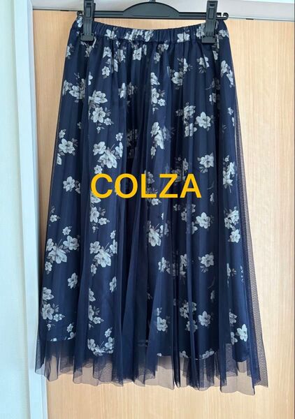 COLZA チュールスカート 花柄ネイビー 紺色 Lサイズ コルザ