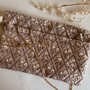 ポシェット*インド刺繍生地ショルダーバッグ*サコッシュ*フェイクレザー